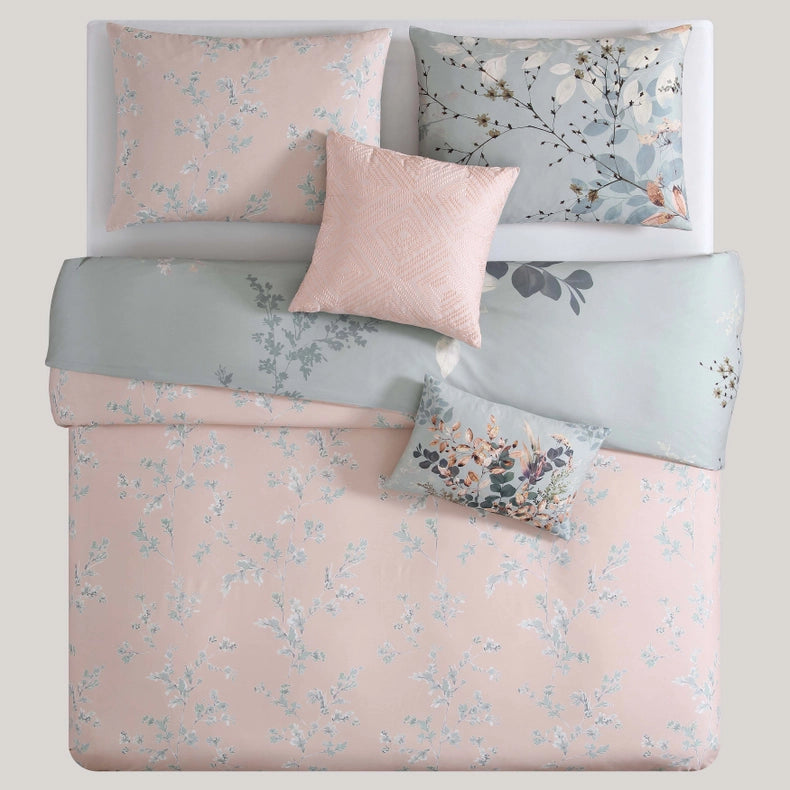 Bebejan Peach Leaves On Sage 5-Piece Comforter Set-Set-Bebejan-Queen-Urbanheer