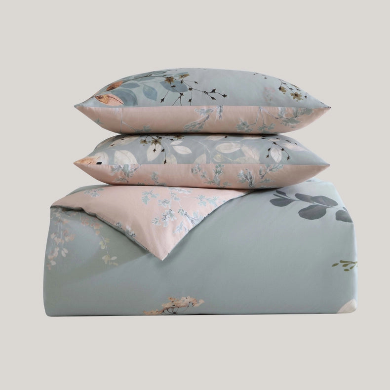 Bebejan Peach Leaves On Sage 5-Piece Comforter Set-Set-Bebejan-Queen-Urbanheer
