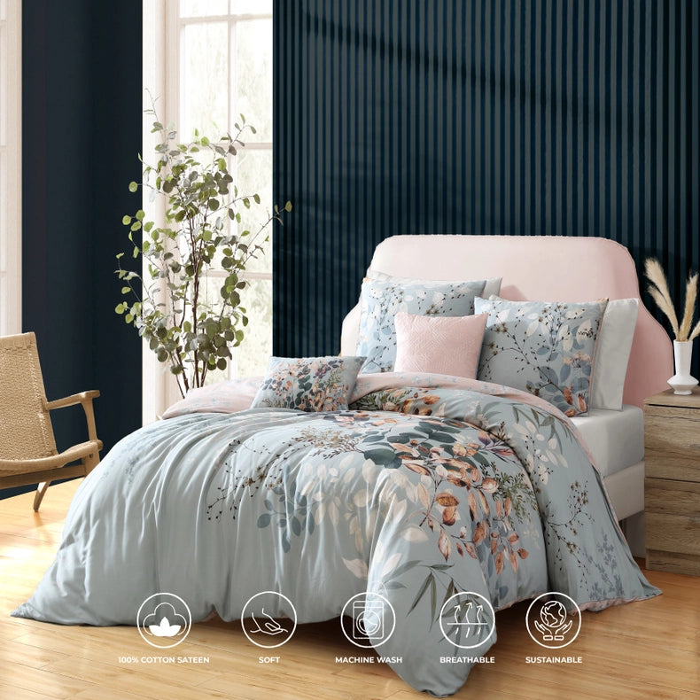 Bebejan Peach Leaves On Sage 5-Piece Comforter Set-Set-Bebejan-Queen-Urbanheer