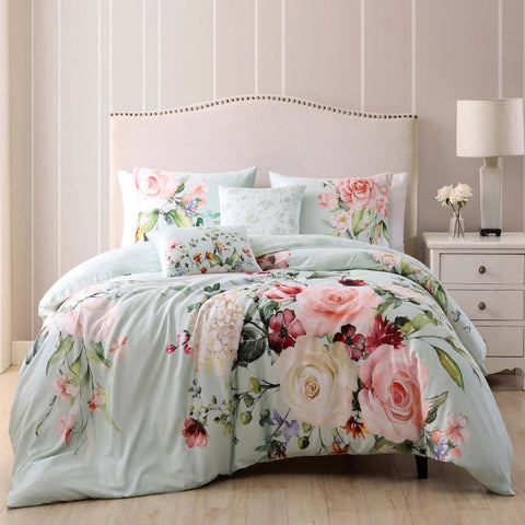 Bebejan Rose On Misty Green 100% Cotton 5Piece Comforter Set-Set-Bebejan-Queen-Urbanheer