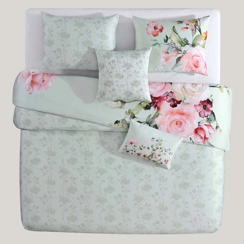 Bebejan Rose On Misty Green 100% Cotton 5Piece Comforter Set-Set-Bebejan-Queen-Urbanheer