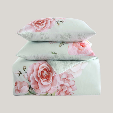 Bebejan Rose On Misty Green 100% Cotton 5Piece Comforter Set-Set-Bebejan-Queen-Urbanheer