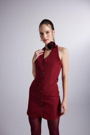 Becca Burgundy Rose Accessorized Mini Dress-Sheath Dresses-Buy Me Fur Ltd-Burgundy-XS-Polyester - Elastane Blend-Urbanheer