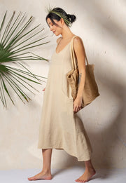 Beige Double Gauze Strap Dress Beige-Dress-Moa-Beige-Urbanheer