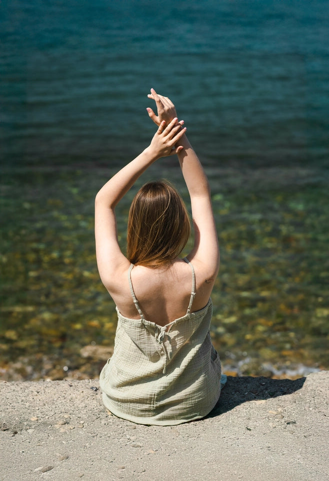 Beige Double Gauze Strap Dress Green-Dress-Moa-Green-Urbanheer