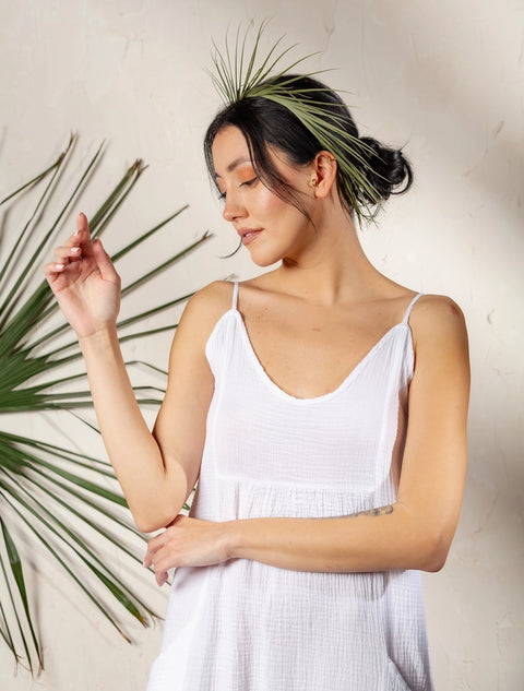 Beige Double Gauze Strap Dress White-Dress-Moa-White-Urbanheer