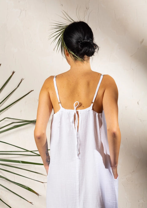 Beige Double Gauze Strap Dress White-Dress-Moa-White-Urbanheer