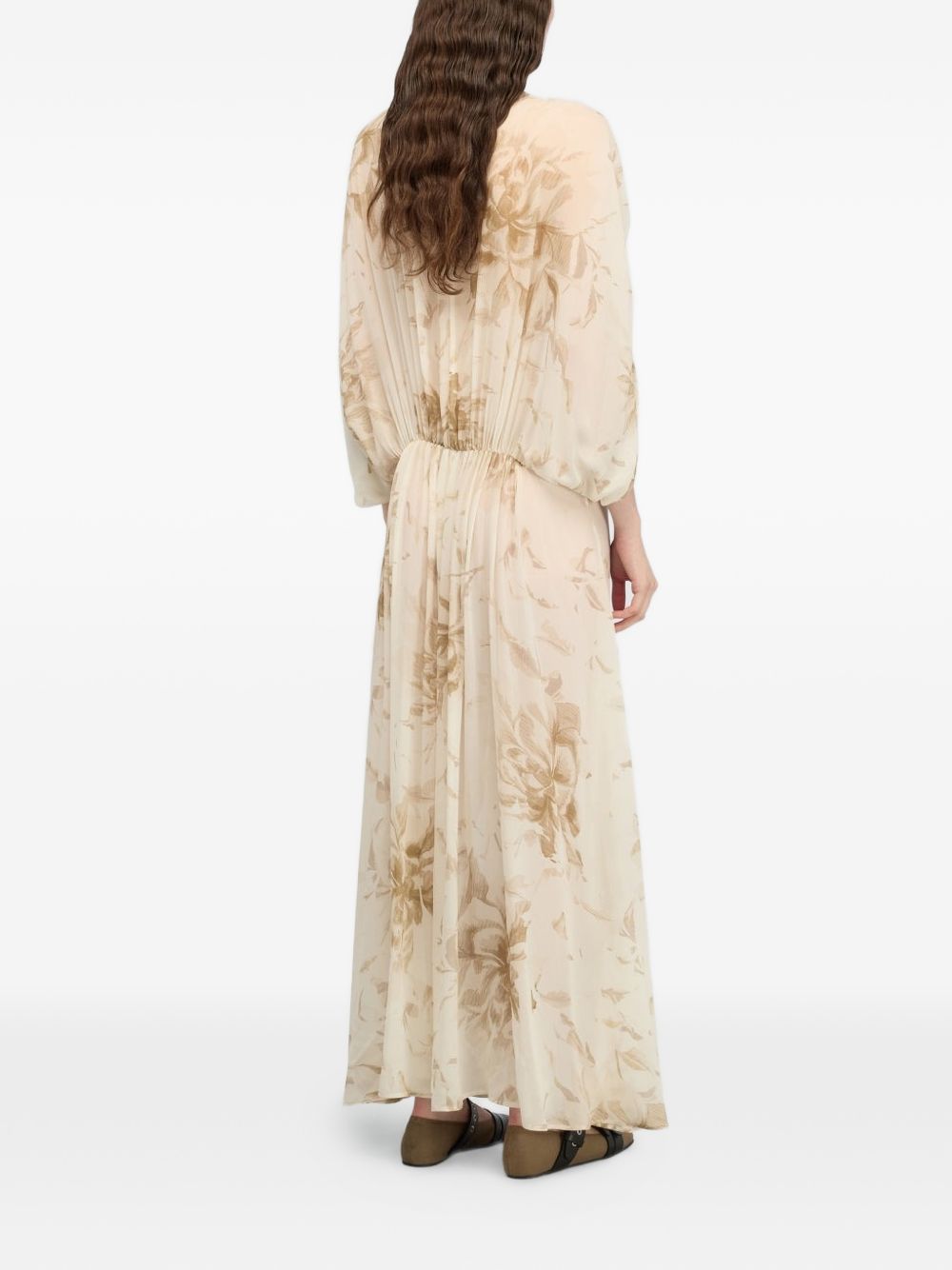 Beige Floral V-Neck Dress for Comfort and Breathability