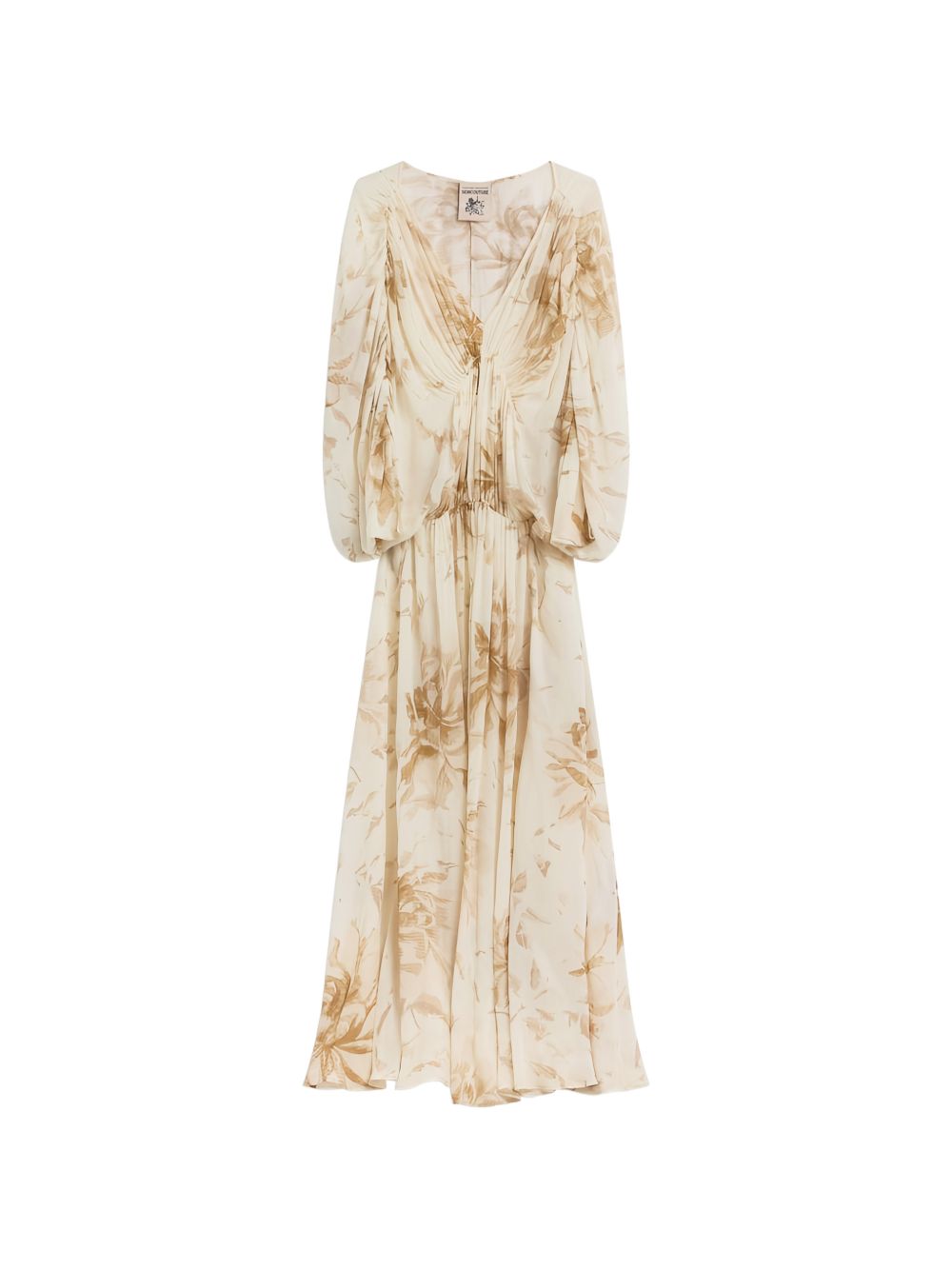 Beige Floral V-Neck Dress for Comfort and Breathability