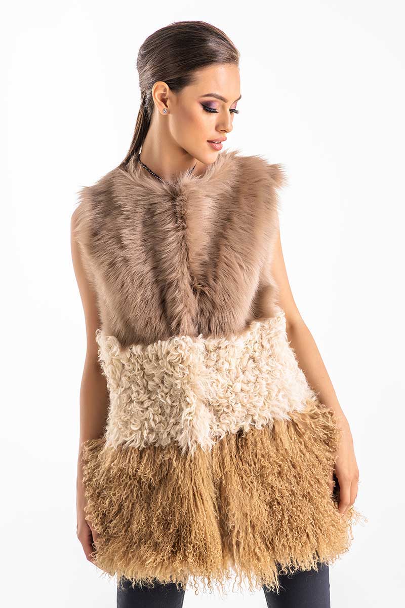 Beige Geniune Sheepskin Fur Vest-Fur Vests & Gilets-Buy Me Fur Ltd-Beige-S-Genuine Lamb Fur-Urbanheer
