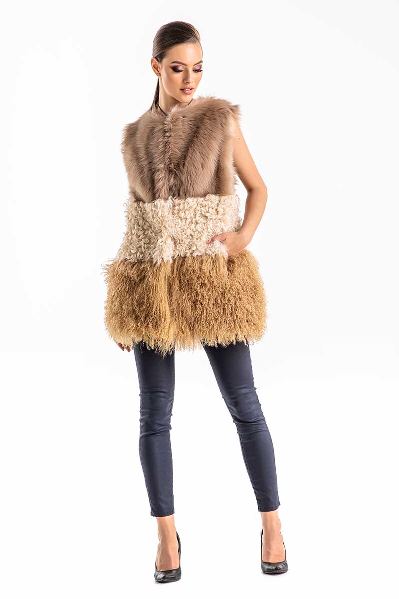 Beige Geniune Sheepskin Fur Vest-Fur Vests & Gilets-Buy Me Fur Ltd-Beige-S-Genuine Lamb Fur-Urbanheer