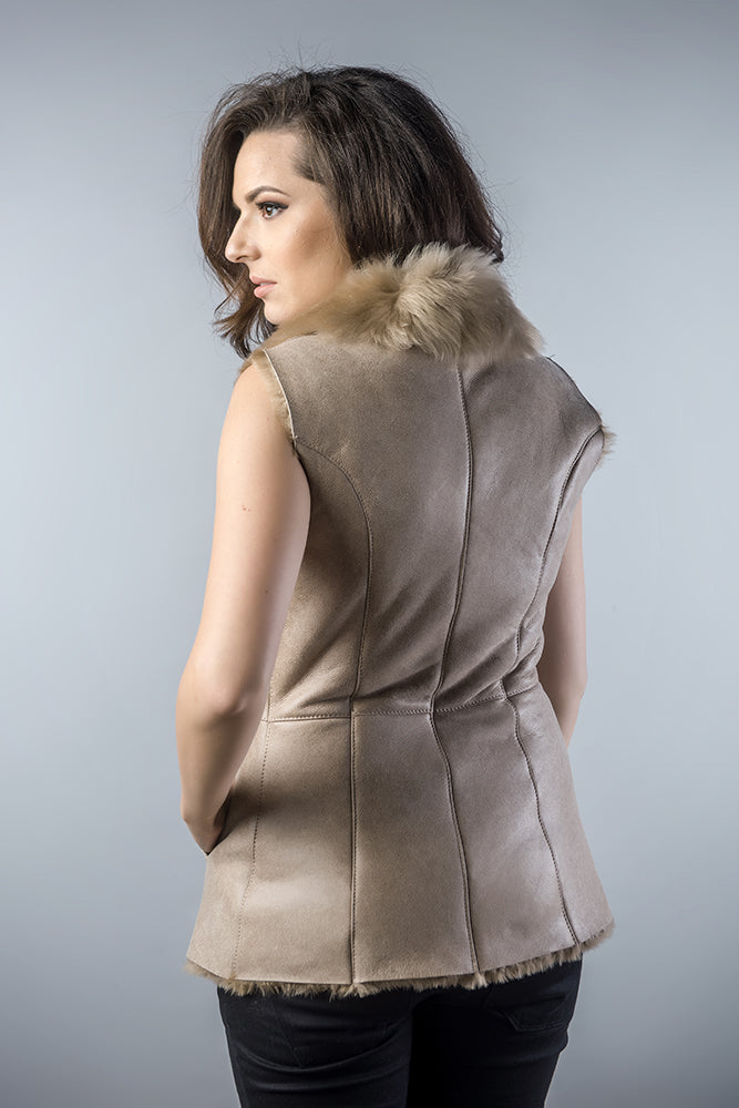 Beige Genuine Nappa Lambskin Fur Vest-Fur Vests & Gilets-Buy Me Fur Ltd-Beige-S-Genuine Merino Sheepskin Leather-Urbanheer