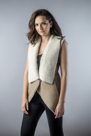 Beige Genuine Nappa Lambskin Merino Fur Vest-Fur Vests & Gilets-Buy Me Fur Ltd-Beige-S-Genuine Merino Sheepskin Leather-Urbanheer