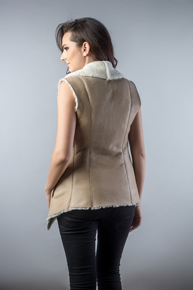 Beige Genuine Nappa Lambskin Merino Fur Vest-Fur Vests & Gilets-Buy Me Fur Ltd-Beige-S-Genuine Merino Sheepskin Leather-Urbanheer