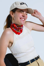 Beige Halter Tank Top With Stripe Design In Different Knits-Tank Tops-Q2-One Size-Beige-Urbanheer