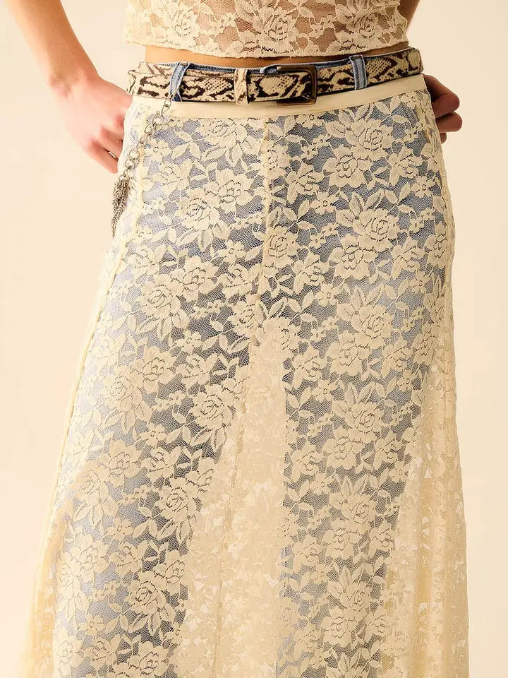 Beige Lace Maxi Skirt with Floral Design-Skirts-Q2-S-CREAM-Urbanheer