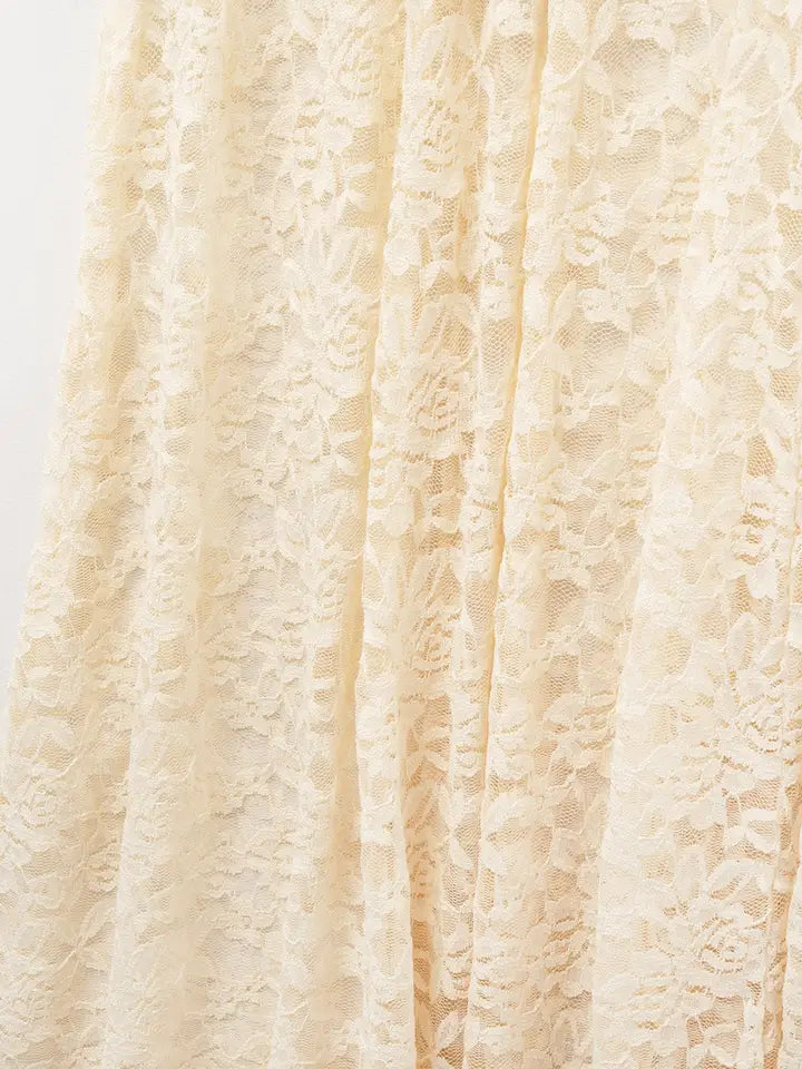 Beige Lace Maxi Skirt with Floral Design-Skirts-Q2-S-CREAM-Urbanheer