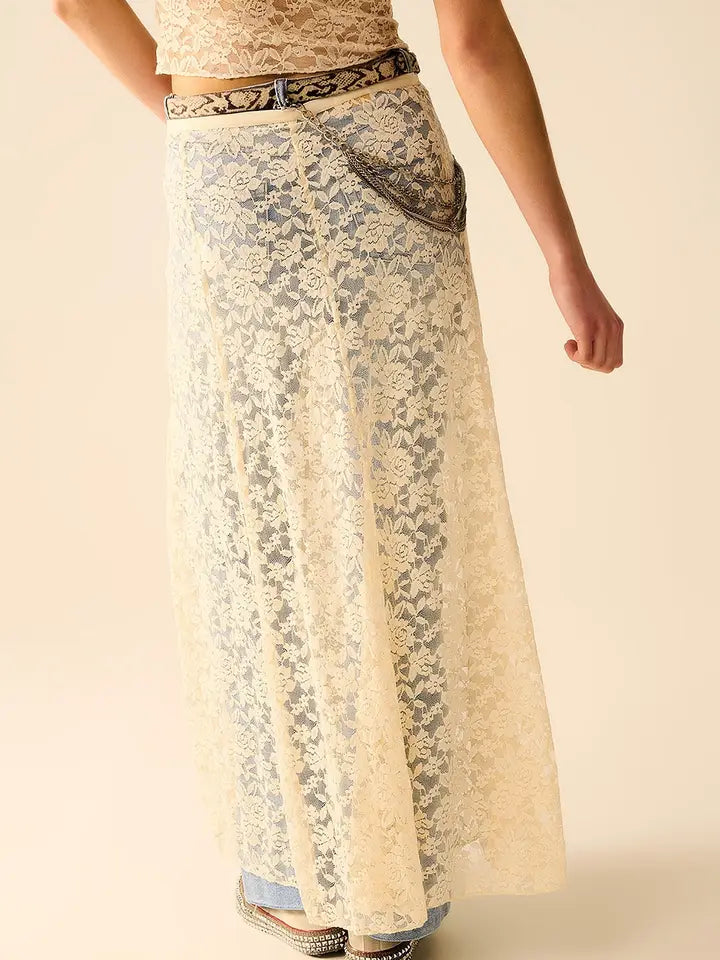 Beige Lace Maxi Skirt with Floral Design-Skirts-Q2-S-CREAM-Urbanheer