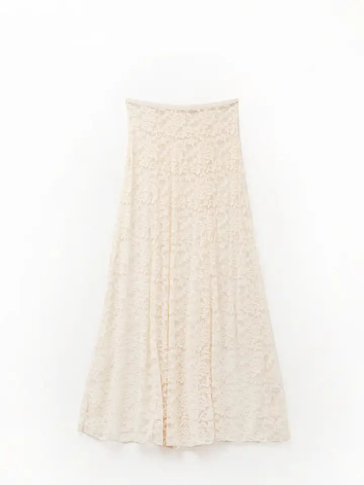 Beige Lace Maxi Skirt with Floral Design-Skirts-Q2-S-CREAM-Urbanheer