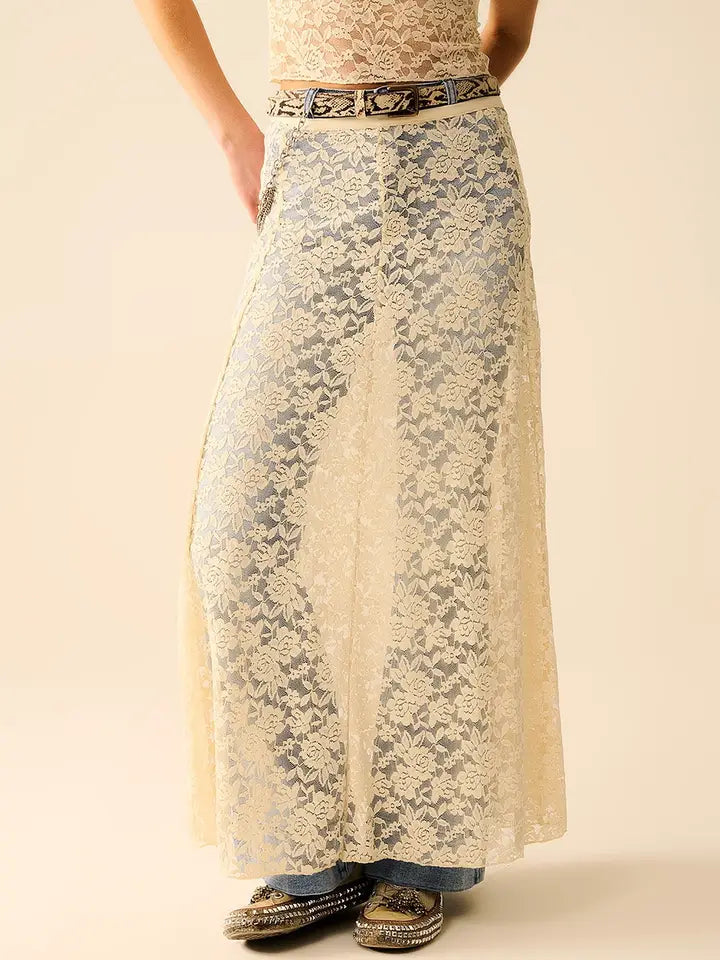 Beige Lace Maxi Skirt with Floral Design-Skirts-Q2-S-CREAM-Urbanheer