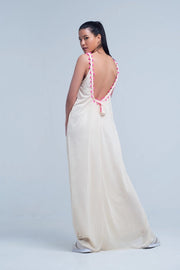 Beige Maxi Dress With Pom Pom Detailing-Dress-Q2-S-Urbanheer