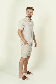 Beige Mens Linen Shirt Short Sleeves-Shirt-Mayense-S-Urbanheer