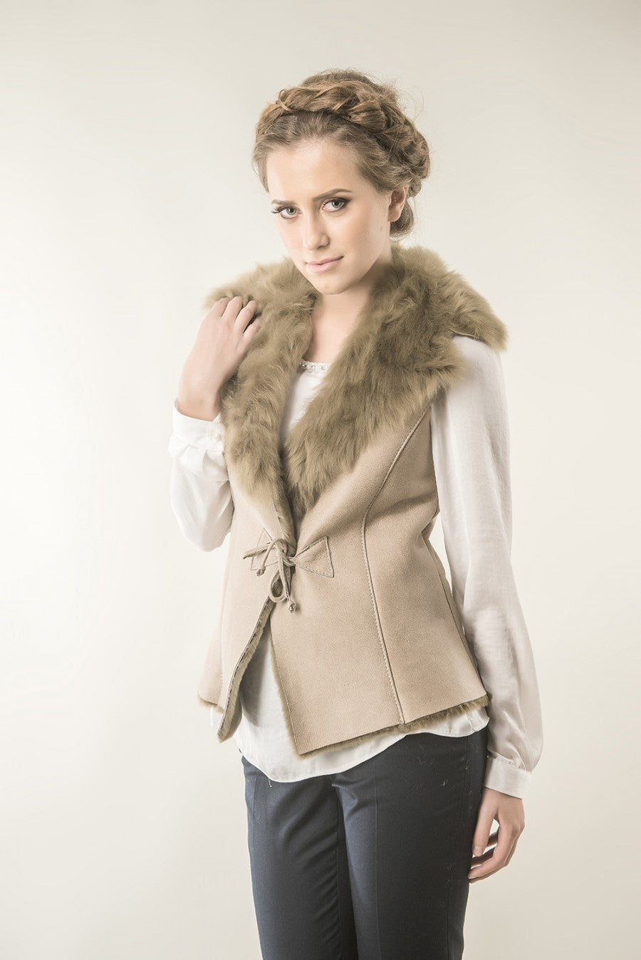 Beige Merino Fur Nappa Lamb Leather Vest-Leather Vests & Gilets-Buy Me Fur Ltd-Beige-S-Genuine Merino Sheepskin Leather-Urbanheer