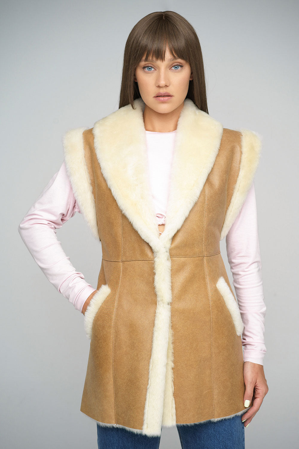 Beige Merino Shearling Vest-Fur Vests & Gilets-Buy Me Fur Ltd-Beige-XS-Genuine Merino Sheepskin Leather-Urbanheer