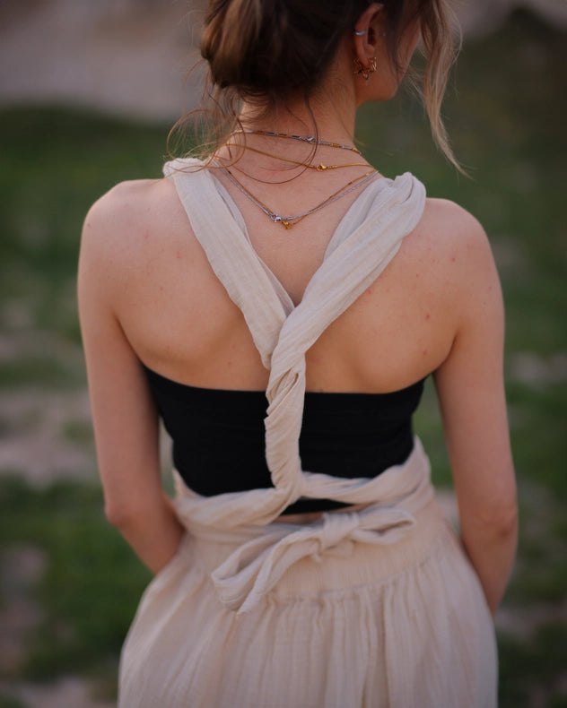 Beige Multi Style Dress-Dress-Moa-Waist: 29"inches - (74 cm) Skirt: 36"inches - (91 cm) Length: 74.5" inches - (190 cm)-Beige-Urbanheer