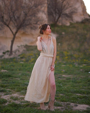 Beige Multi Style Dress-Dress-Moa-Waist: 29"inches - (74 cm) Skirt: 36"inches - (91 cm) Length: 74.5" inches - (190 cm)-Beige-Urbanheer