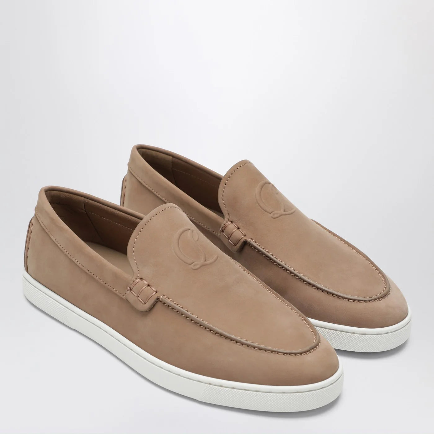 Beige Nubuck Leather Loafers with Rubber Sole for Comfort