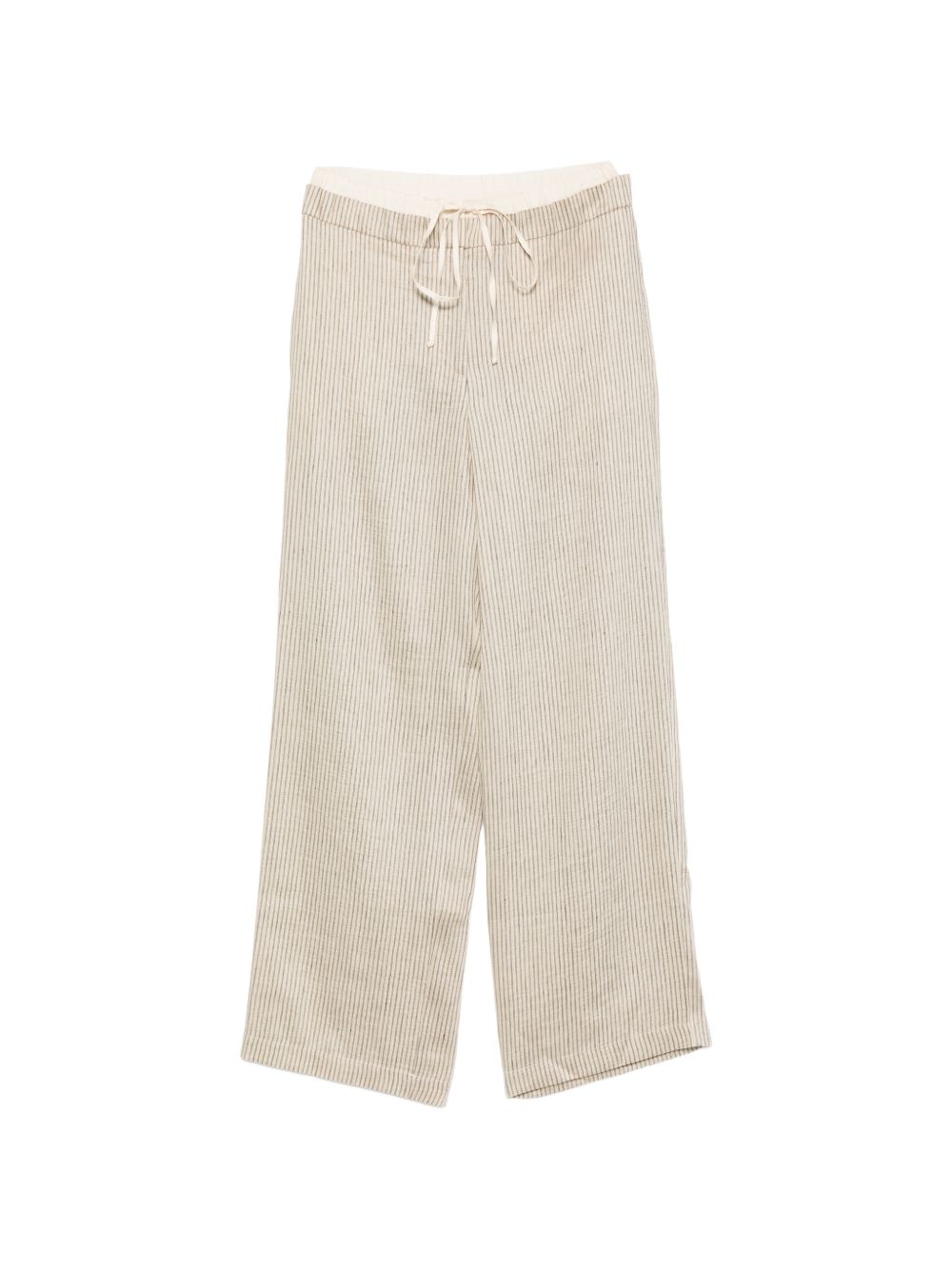 Beige Striped Drawstring Trousers for Breathable Comfort