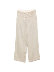 Beige Striped Drawstring Trousers for Breathable Comfort