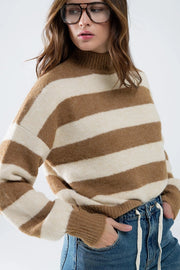 Beige Striped Turtleneck Sweater-Sweater-Q2-S-Beige-Urbanheer