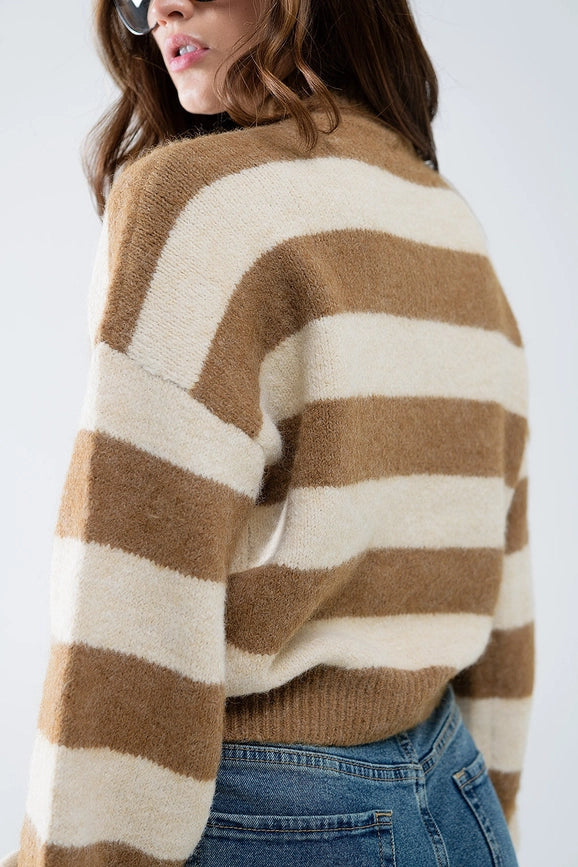 Beige Striped Turtleneck Sweater-Sweater-Q2-S-Beige-Urbanheer