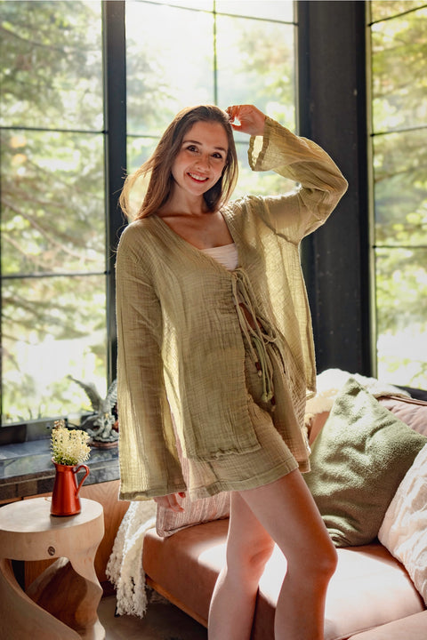 Top & Shorts Crinkle Cotton Lounge Wear Set