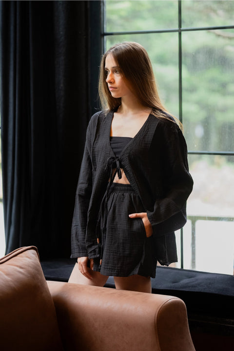 Top & Shorts Crinkle Cotton Lounge Wear Set