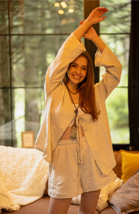 Top & Shorts Crinkle Cotton Lounge Wear Set