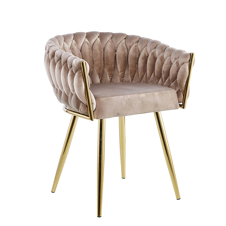 Beige Velvet Seat Chair And Gold Frame-Chair-Gdeco-29.9 x 24.8 x 23.8 in (76 x 63 x 60.5 cm)-Urbanheer