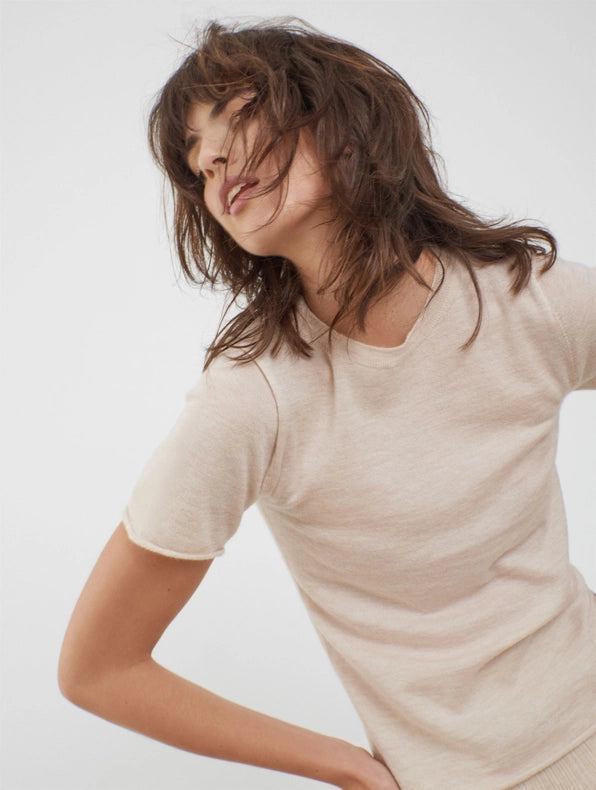 Belinda Cashmere Knitted T-Shirt Ecru-T-Shirt-Leap Concept-S-Ecru-Urbanheer