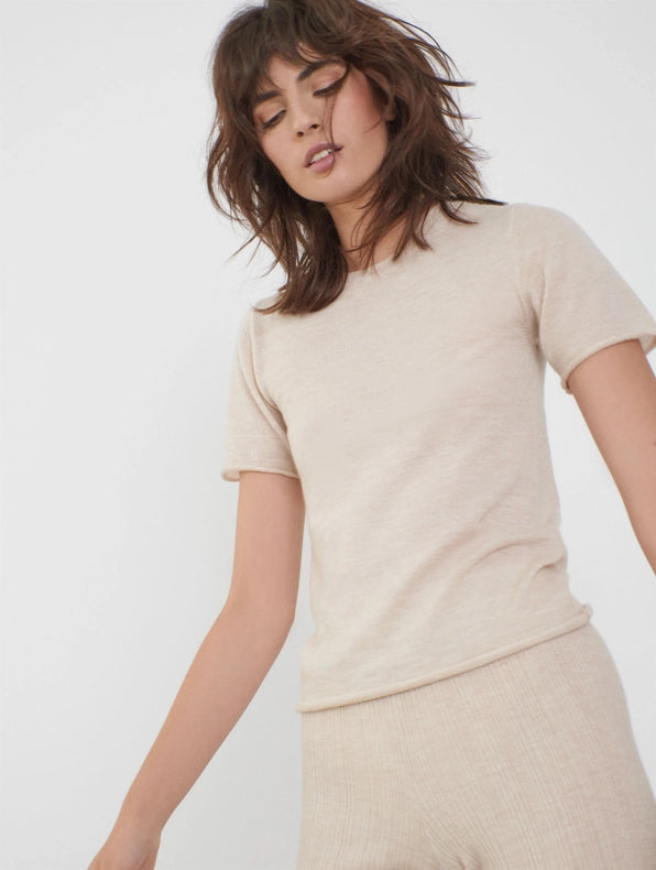 Belinda Cashmere Knitted T-Shirt Ecru-T-Shirt-Leap Concept-S-Ecru-Urbanheer