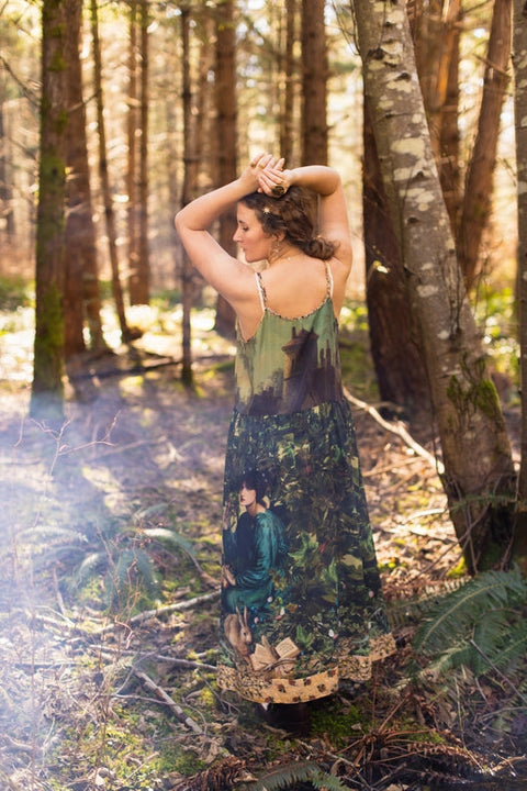 Bella Notte Bohéme Bamboo Slip Dress with Moon and Rabbit-Dress-Market of Stars-S/M-Urbanheer