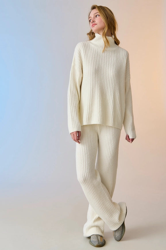 Bella Soft Rib Knit Top and Pants Set Cream-Set-Papermoon-S-Cream-Urbanheer