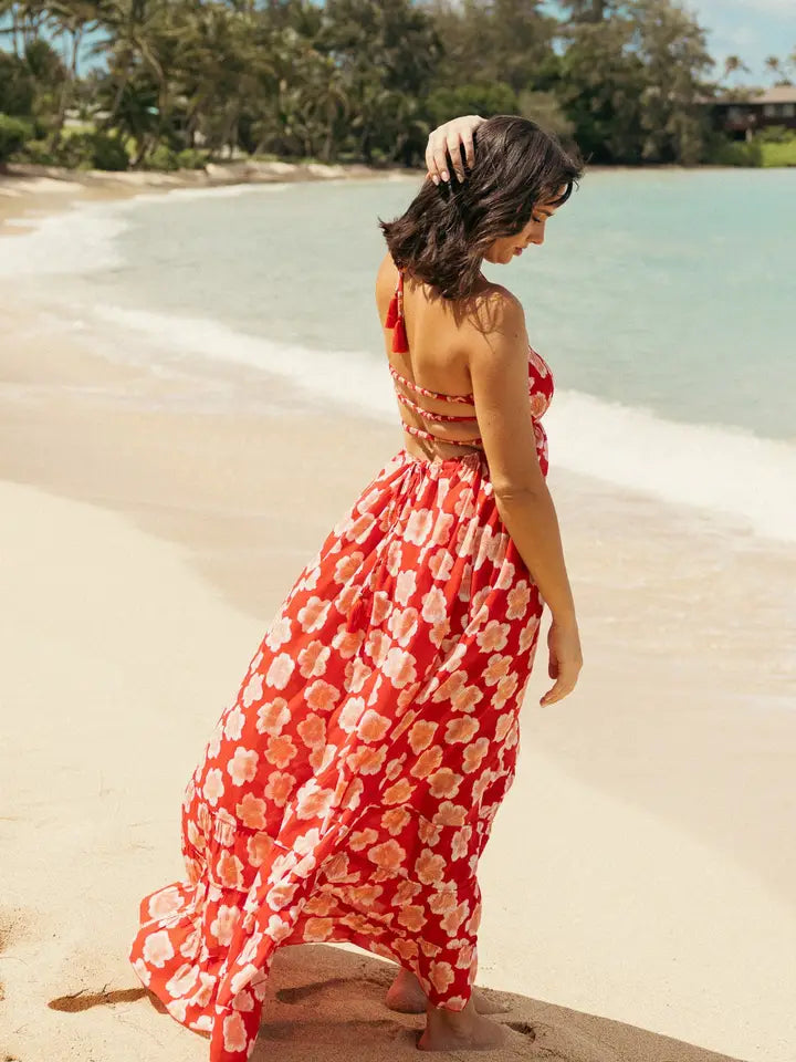 Bellini Maxi Dress Lanai Floral Red-Dress-Tiare Hawaii-One Size-Lanai Floral Red-Urbanheer