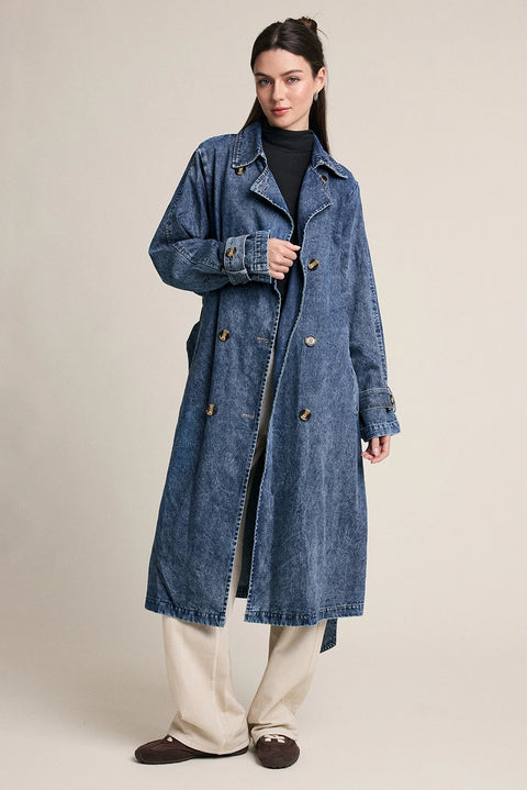 Belted Denim Trench Coat