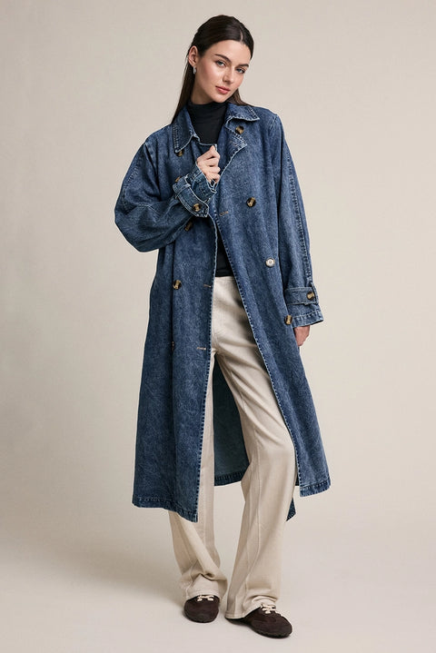 Belted Denim Trench Coat