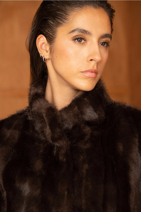 Belted Faux-Fur Jacket with A Stand-Up Collar