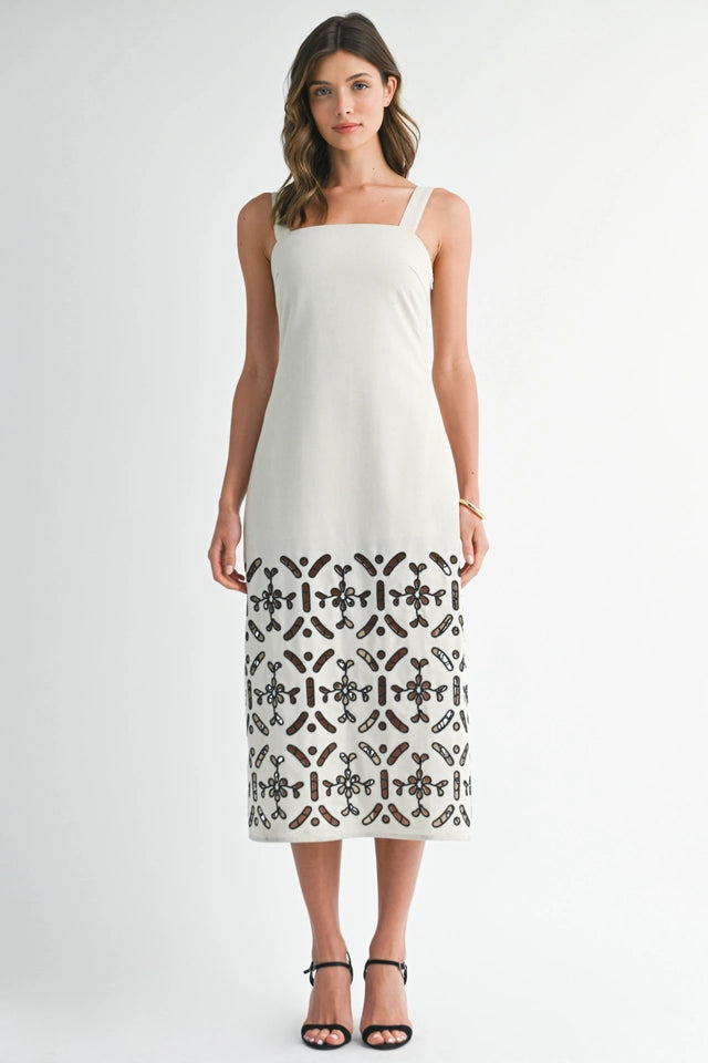 Belted Shift Dress with Embroidery-Dress-Endless Blu-S-Beige-Urbanheer