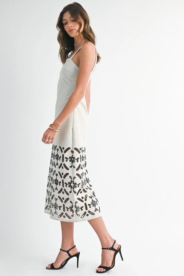 Belted Shift Dress with Embroidery-Dress-Endless Blu-S-Beige-Urbanheer