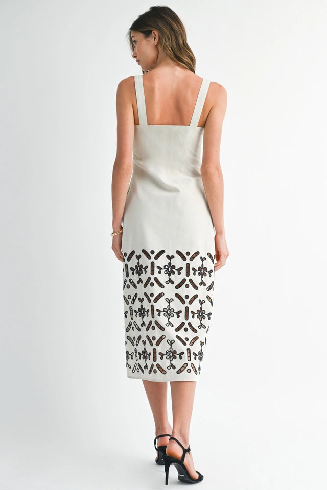 Belted Shift Dress with Embroidery-Dress-Endless Blu-S-Beige-Urbanheer